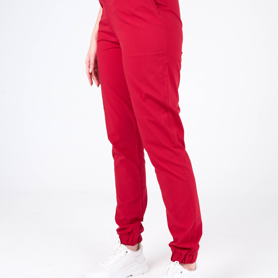 Label Kırmızı Doktor Hemşire Medikal Cerrahi Takım Üniforma Scrubs -Lüx Likralı