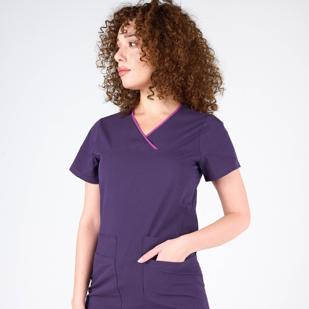 Label Mor Doktor Hemşire Medikal Cerrahi Takım Üniforma Scrubs -Lüx Likralı