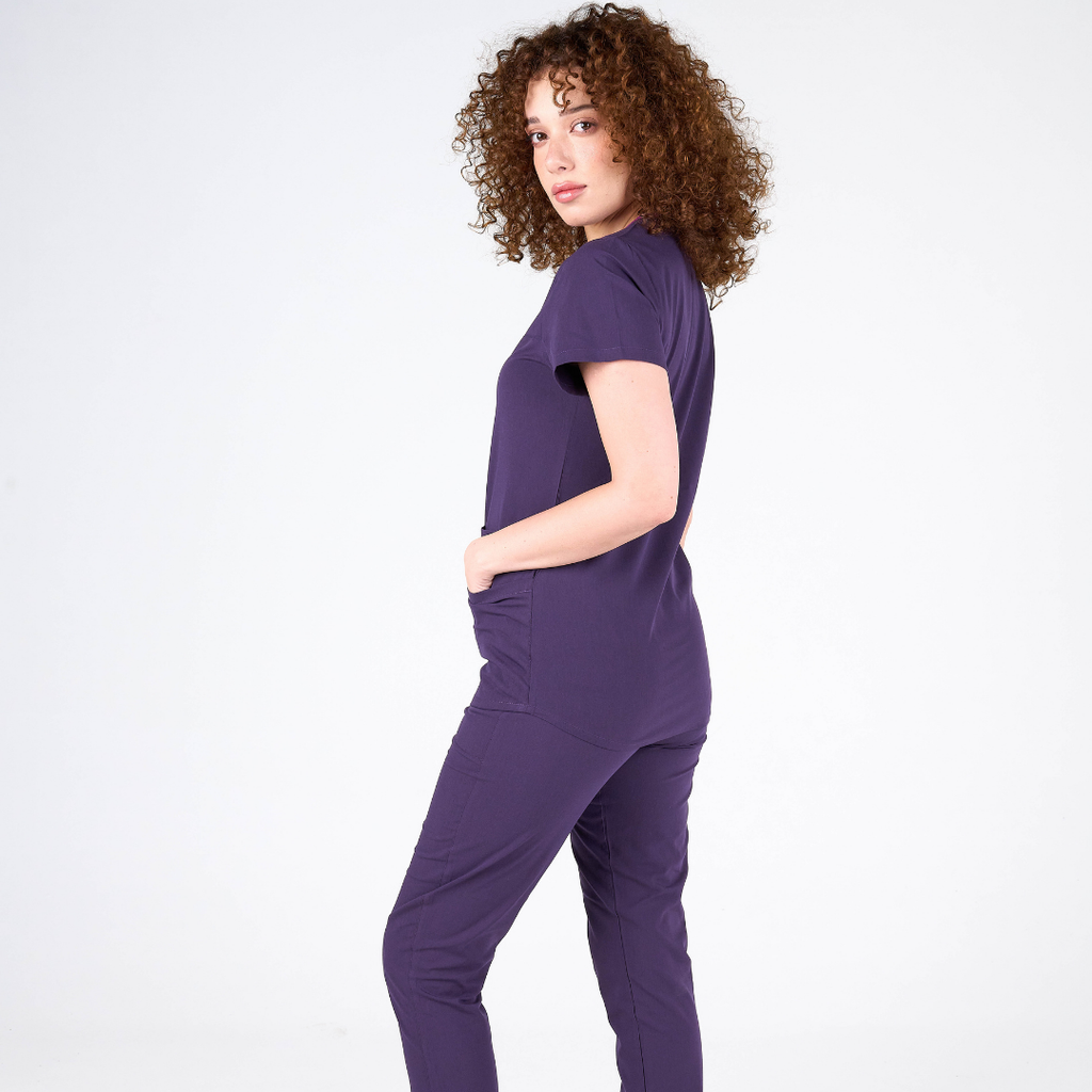 Label Mor Doktor Hemşire Medikal Cerrahi Takım Üniforma Scrubs -Lüx Likralı