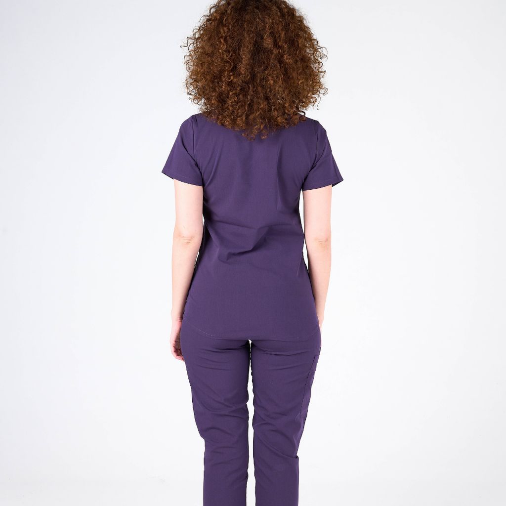 Label Mor Doktor Hemşire Medikal Cerrahi Takım Üniforma Scrubs -Lüx Likralı