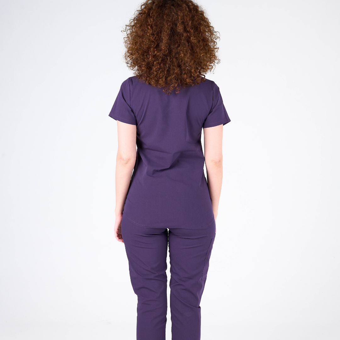 Label Mor Doktor Hemşire Medikal Cerrahi Takım Üniforma Scrubs -Lüx Likralı