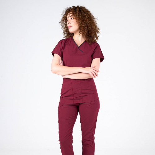 Cabrio Label Koyu Mor Doktor Hemşire Medikal Cerrahi Takım Üniforma Scrubs -Lüx Likralı