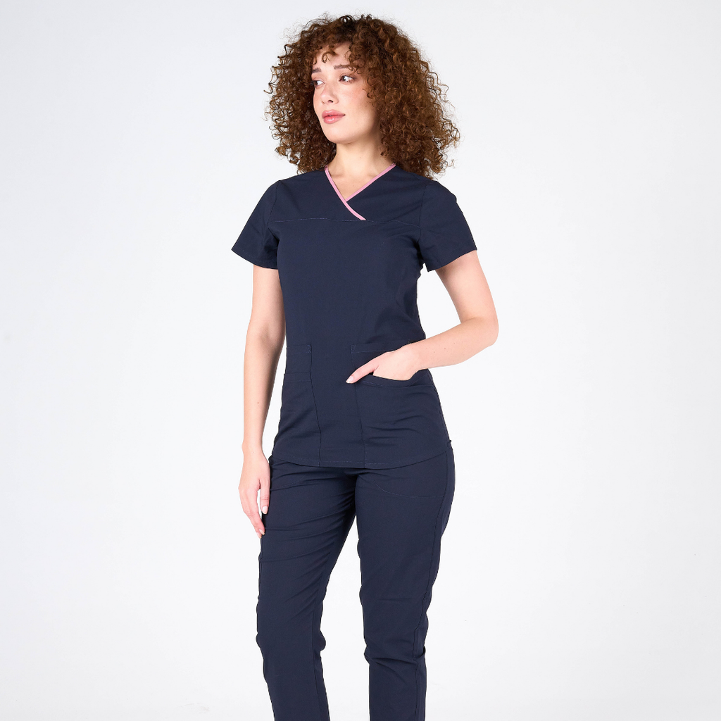 Cabrio Label Koyu Mor Doktor Hemşire Medikal Cerrahi Takım Üniforma Scrubs -Lüx Likralı