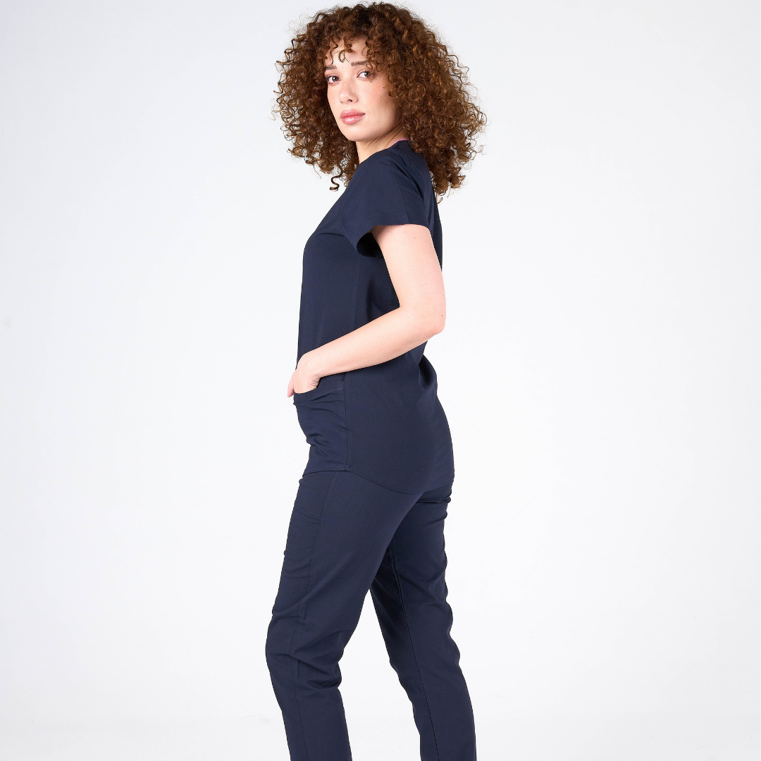 Cabrio Label Koyu Mor Doktor Hemşire Medikal Cerrahi Takım Üniforma Scrubs -Lüx Likralı