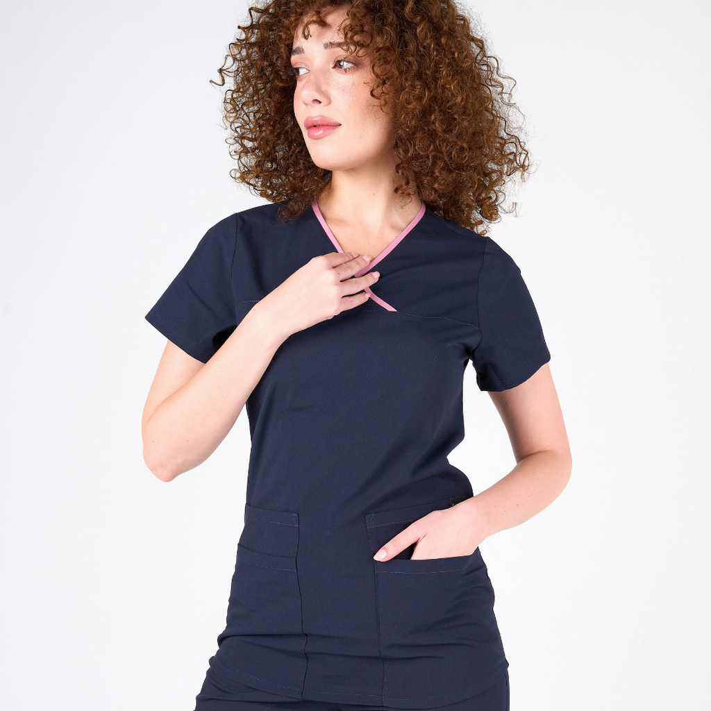 Cabrio Label Koyu Mor Doktor Hemşire Medikal Cerrahi Takım Üniforma Scrubs -Lüx Likralı