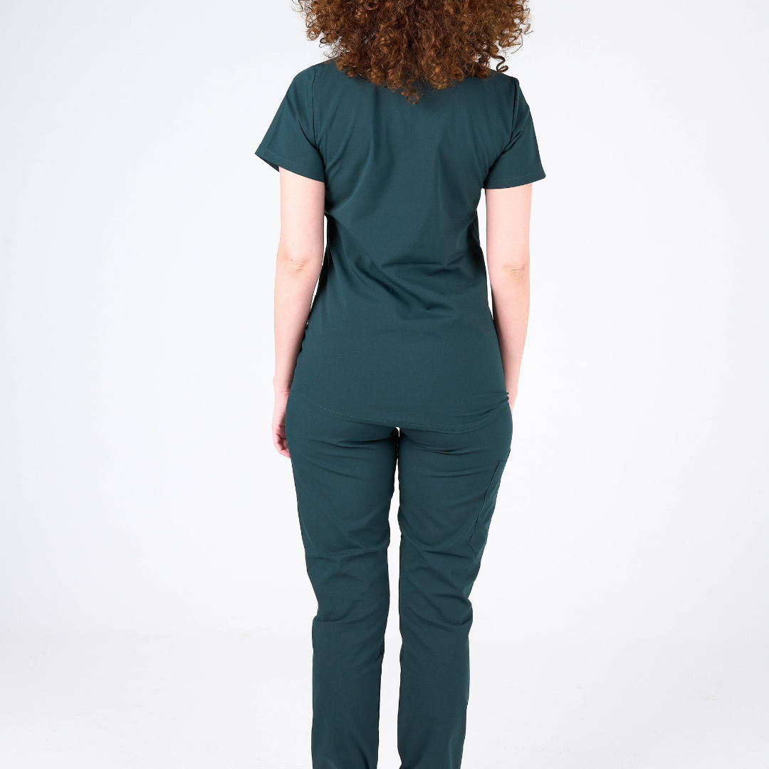 Label Koyu Yeşil Doktor Hemşire Medikal Cerrahi Takım Üniforma Scrubs -Lüx Likralı