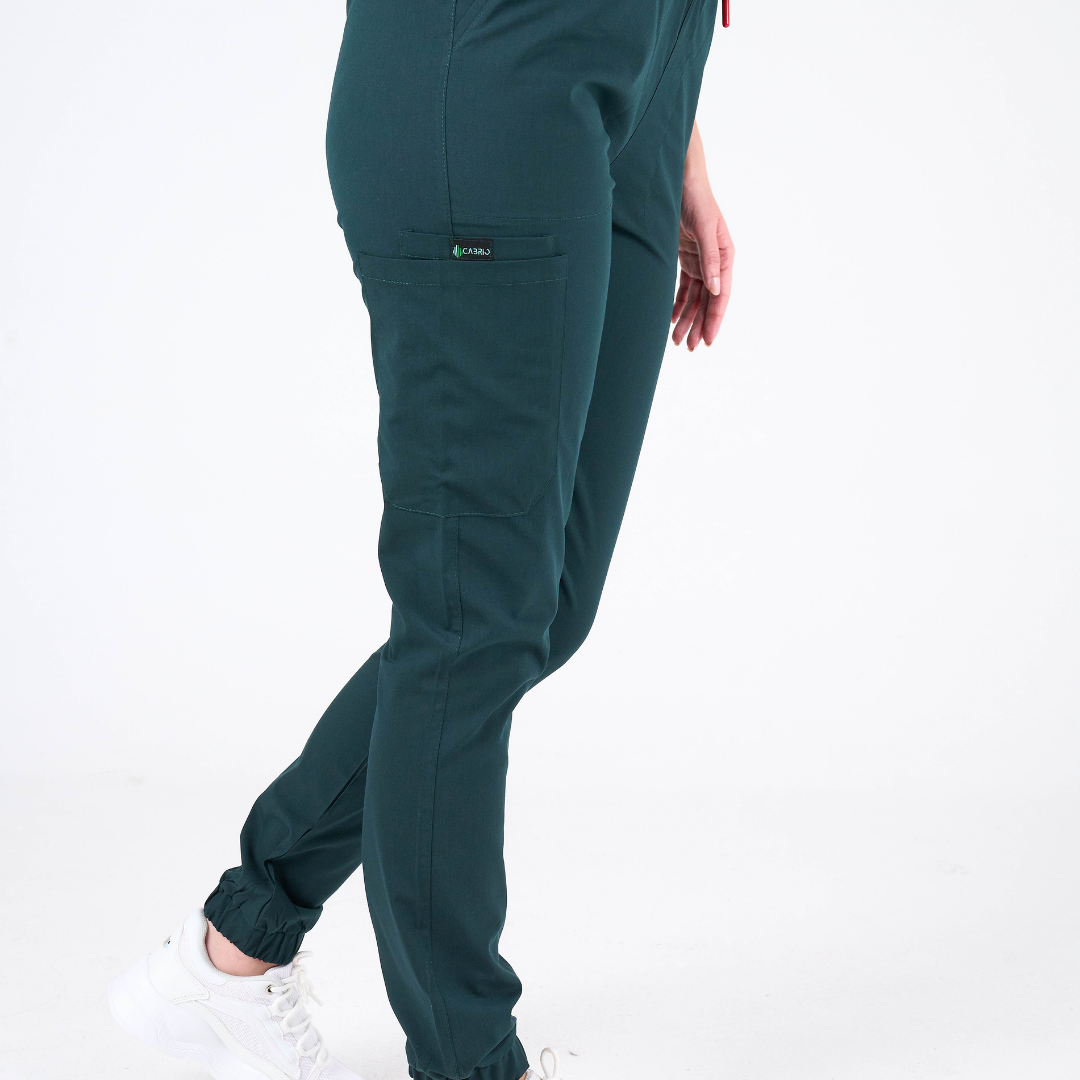 Label Koyu Yeşil Doktor Hemşire Medikal Cerrahi Takım Üniforma Scrubs -Lüx Likralı