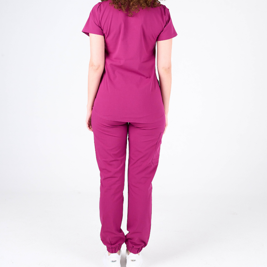 Label Vişne Doktor Hemşire Medikal Cerrahi Takım Üniforma Scrubs -Lüx Likralı