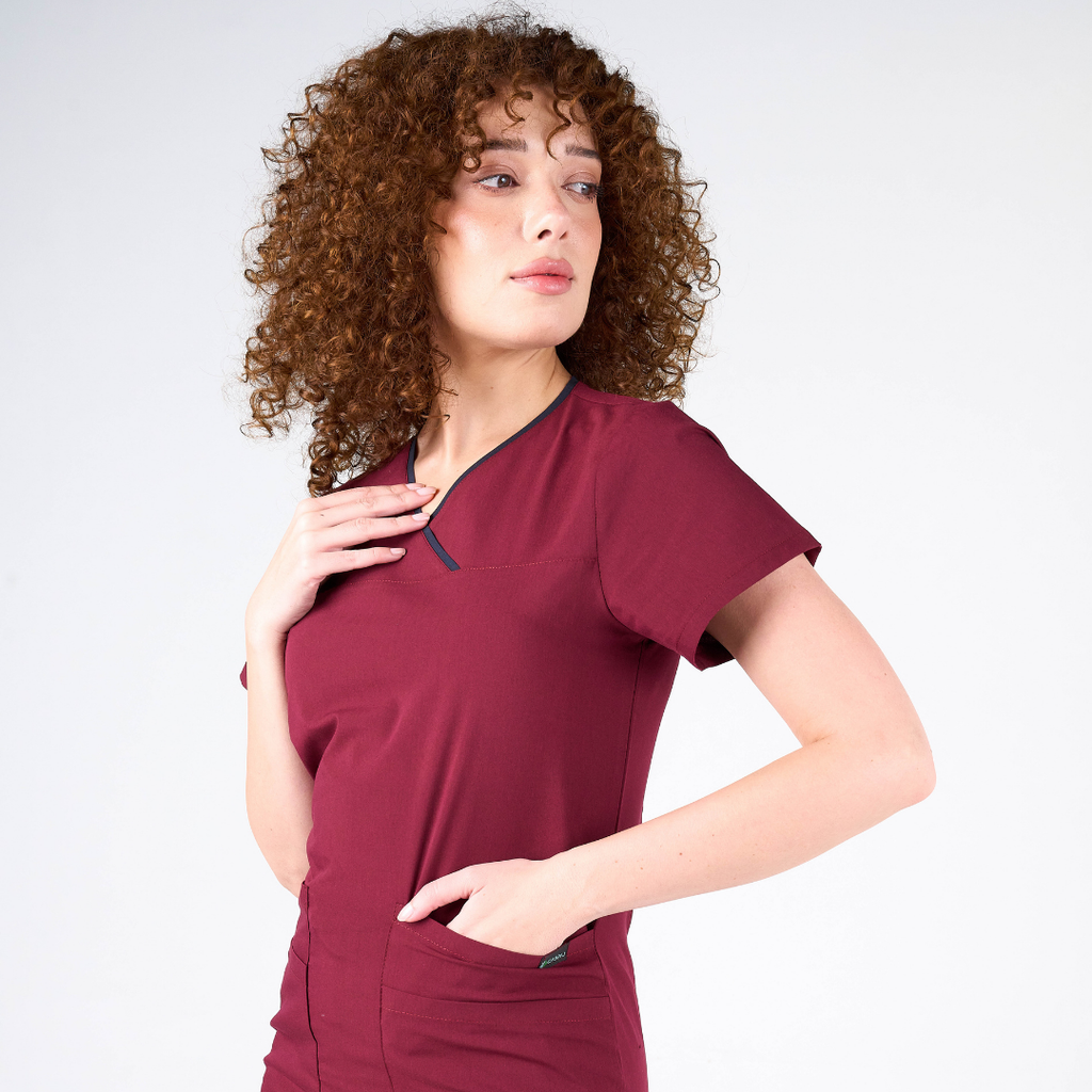 Cabrio Label Koyu Mor Doktor Hemşire Medikal Cerrahi Takım Üniforma Scrubs -Lüx Likralı