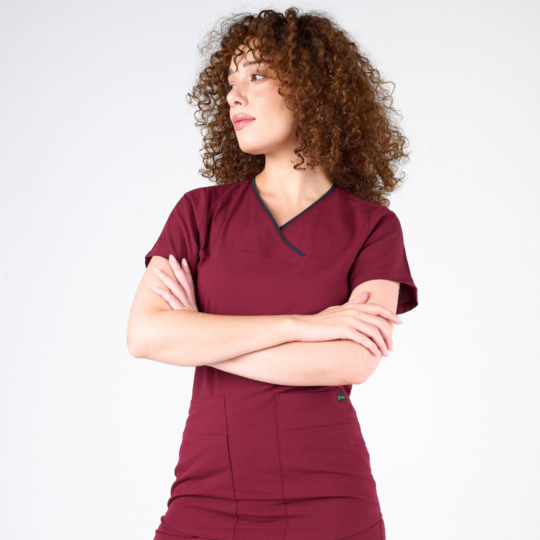 Cabrio Label Koyu Mor Doktor Hemşire Medikal Cerrahi Takım Üniforma Scrubs -Lüx Likralı