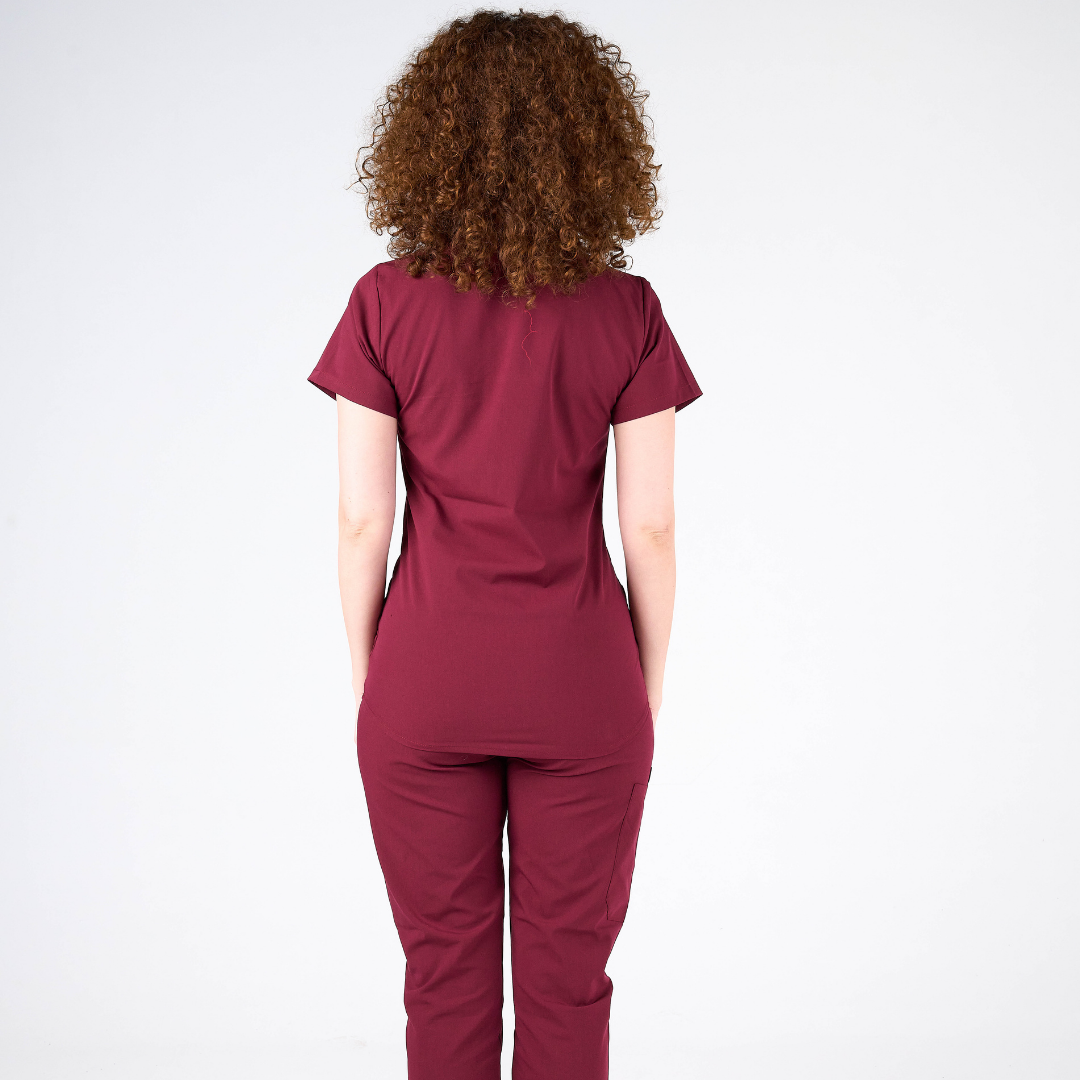 Cabrio Label Koyu Mor Doktor Hemşire Medikal Cerrahi Takım Üniforma Scrubs -Lüx Likralı